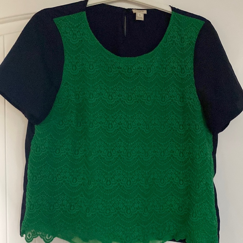 J Crew Ladies Navy/Kelly Green Top Size XL